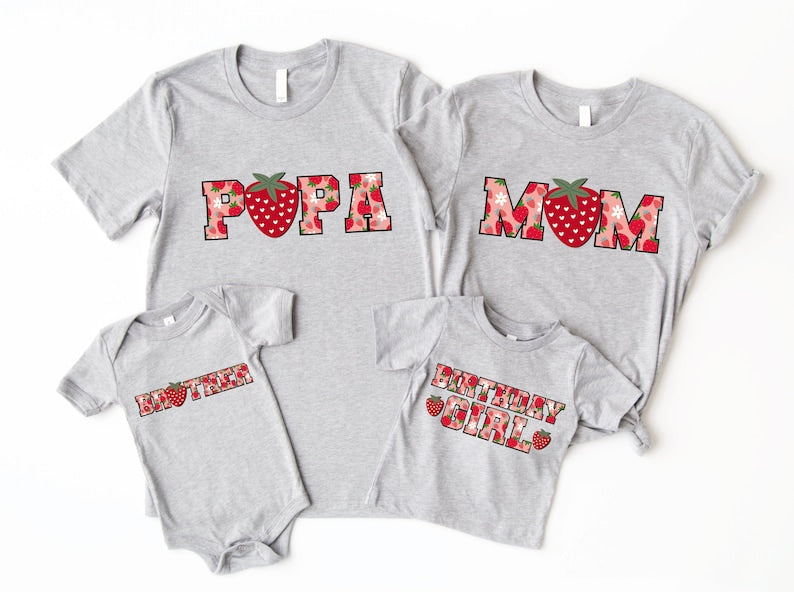 Mom and Dad Berry First Birthday Shirt, Matching Strawberry Tshirt, Mama Papa Daddy Mommy Strawberry Theme 1st Birthday Party, One Pattern
