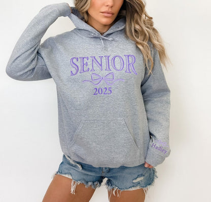 Embroidered Senior Sweatshirt, Coquette Bow, Customized Grad Gift, Crewneck Sweatshirt Graduation, Class of 2025, Personalized Senior Gift