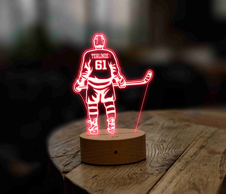 Personalized Hockey Player LED Night Light, Sports Gift for Him, Teenagers Night Lights, Gift for Boyfriend, 12-year-old boy Gift