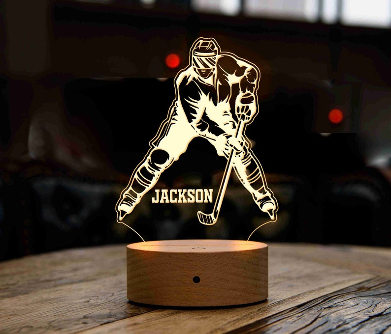 Personalized Hockey Player LED Night Light, Sports Gift for Him, Teenagers Night Lights, Gift for Boyfriend, 12-year-old boy Gift