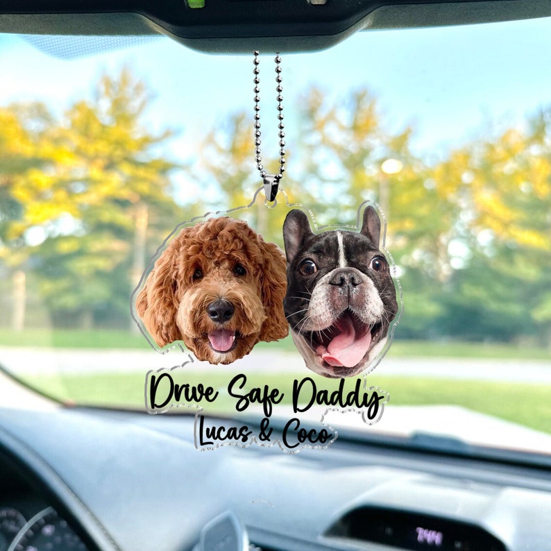 Fathers Day Gifts For Dog Dad, Custom Hanging Pet Photo Car Ornament, Dog Lovers Gifts, Car Accessories, Personalized Drive Safe Daddy Gifts