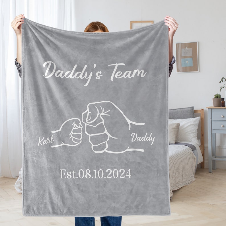 Custom Daddy's Team Blanket, Fist Bump Dad and Kids Blanket, Personalized Blanket With Name, Gift Ideas For Father, Custom Father's Day Gift