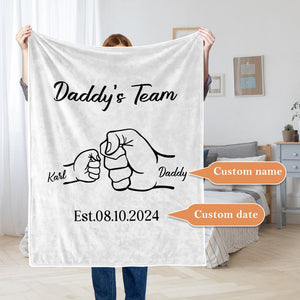 Custom Daddy's Team Blanket, Fist Bump Dad and Kids Blanket, Personalized Blanket With Name, Gift Ideas For Father, Custom Father's Day Gift