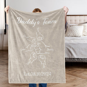 Custom Daddy's Team Blanket, Fist Bump Dad and Kids Blanket, Personalized Blanket With Name, Gift Ideas For Father, Custom Father's Day Gift