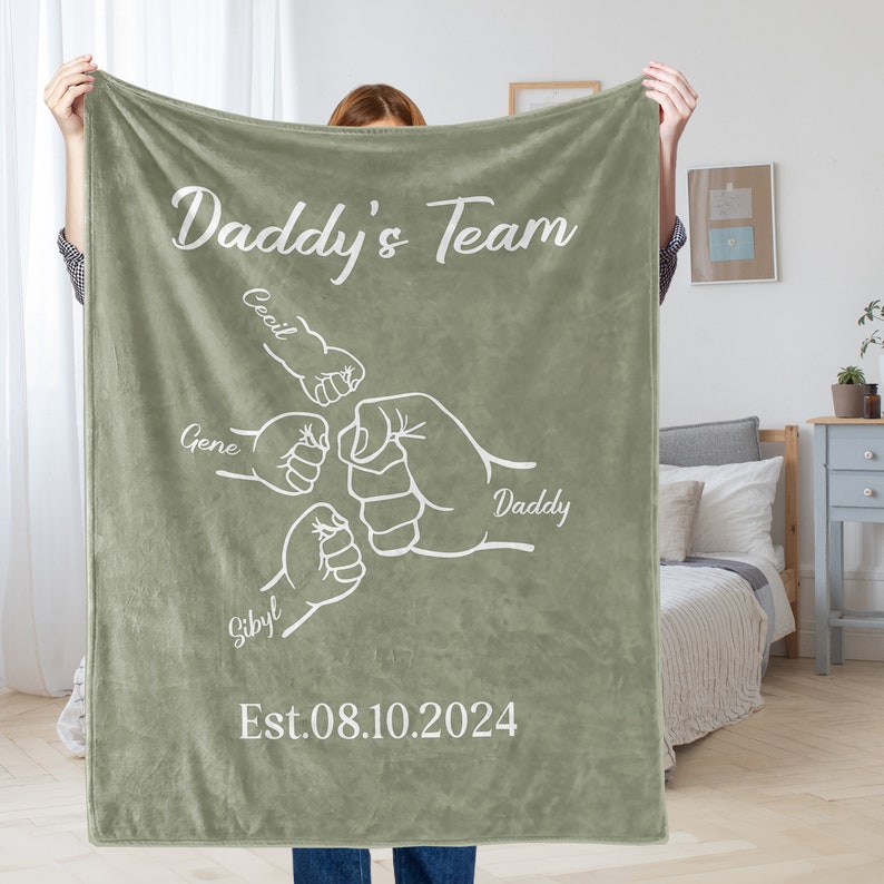 Custom Daddy's Team Blanket, Fist Bump Dad and Kids Blanket, Personalized Blanket With Name, Gift Ideas For Father, Custom Father's Day Gift