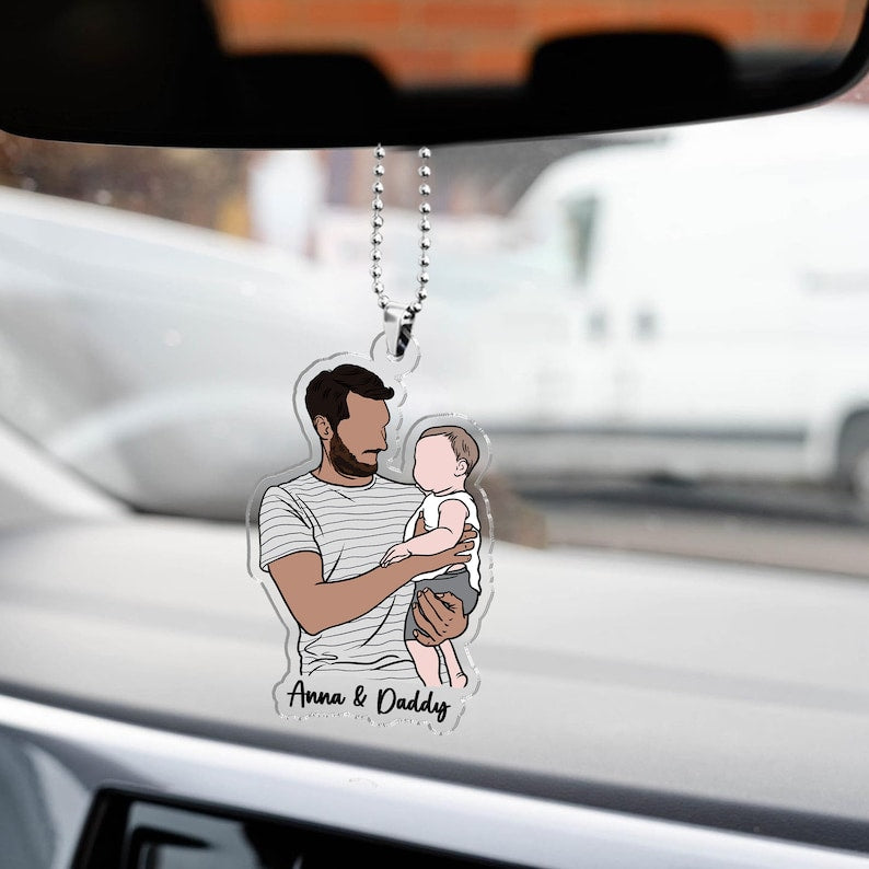 Fathers Day Gifts, Personalized Portrait From Photo Ornament, Custom Photo Car Ornament Gifts For Dad, Car Accessories, Gifts For Husband