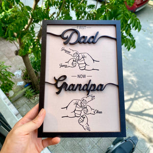 Custom First Dad Now Grandpa Wood Plaque, Personalized Dad and Kids Fist Bump With Name Wood Sign, Father's Day Gift, Dad Gift, Grandpa Gift