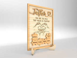Personalized Fathers Day Puzzle Wood Sign, Family hands sign, Gift for Dad, Fathers Day Gifts, Gift For Grandpa