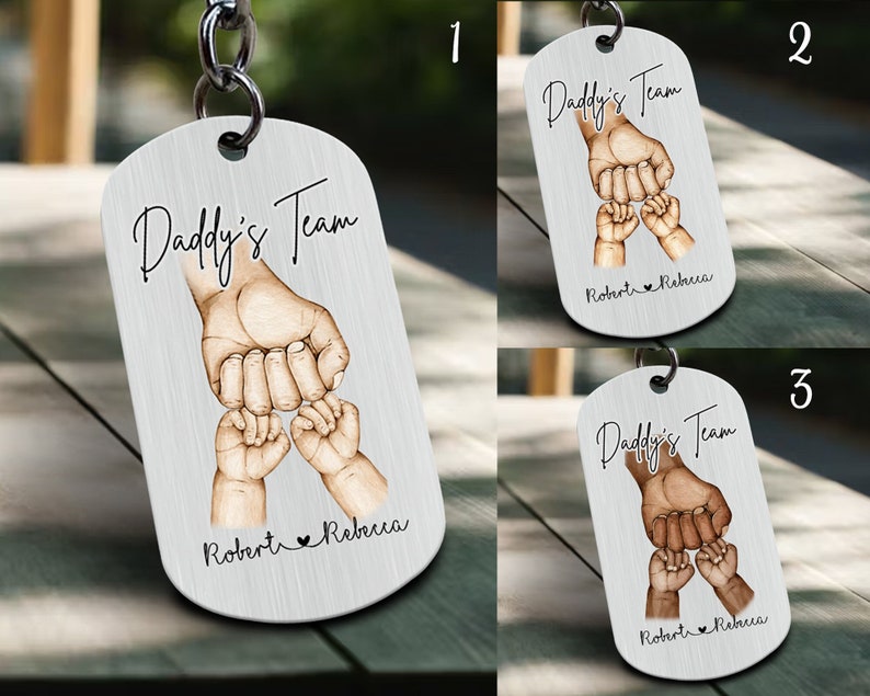 Daddy's Team Keychain, Keyring for Dad, Fathers Day Gift, Personalized Gifts with Kids Names, Dad Gift from Daughter, Family Keychain Gift