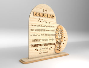 Personalized Stepped Up Dad Heart Sign, Bonus Dad Wood Sign, Gift for Dad, Fathers Day Gifts