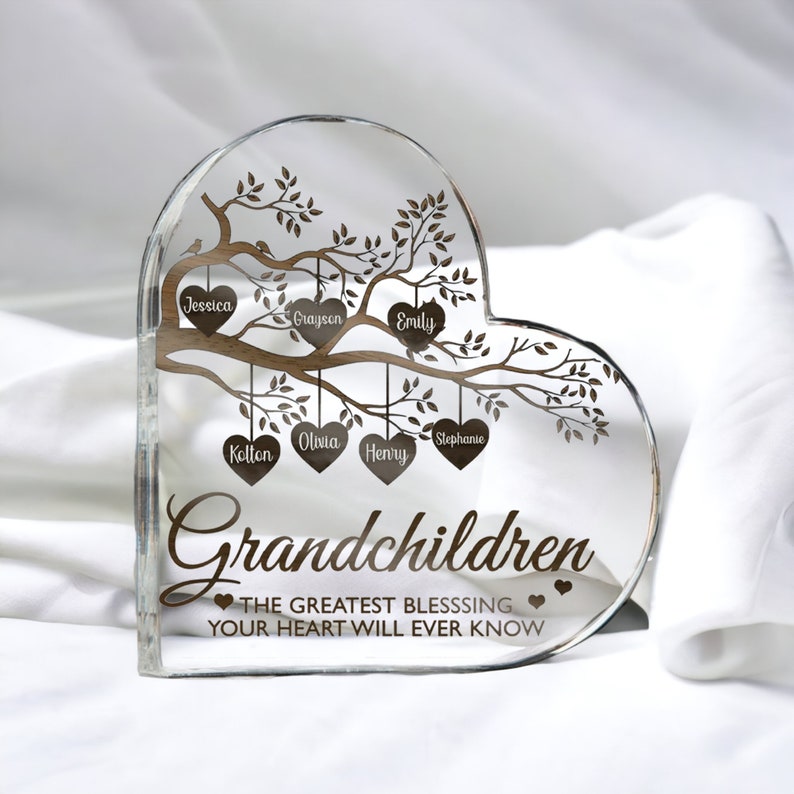 Personalized Acrylic Family Tree Plaque, Heart-Shaped Mother's Day Gift
