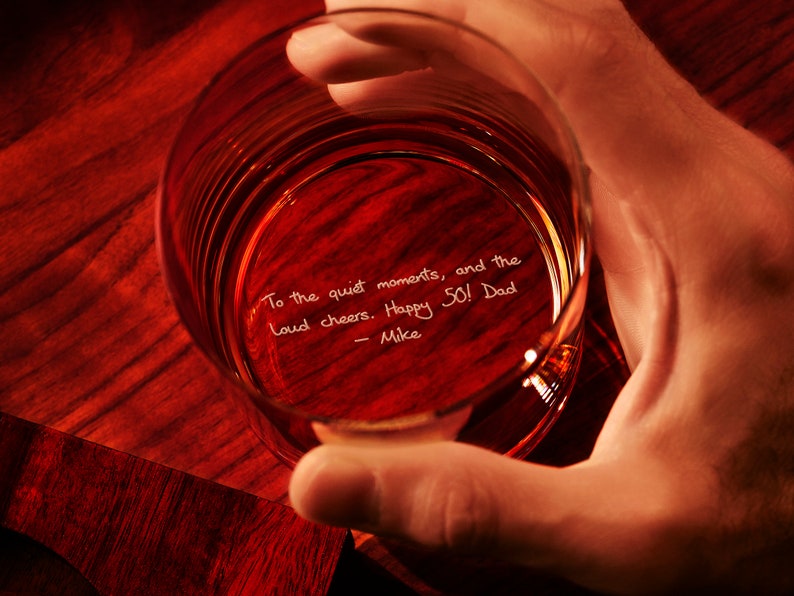 Whiskey Glasses Personalized Handwritten Message Engraved Side and Bottom Secret Note Anniversary Gift for Him