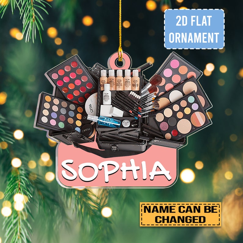 Custom Name Makeup Box Shape Ornament, Acrylic 2D Ornament, Girl Makeup Artist Christmas Ornament, Makeup Stylist Ornament, Makeup Ornament