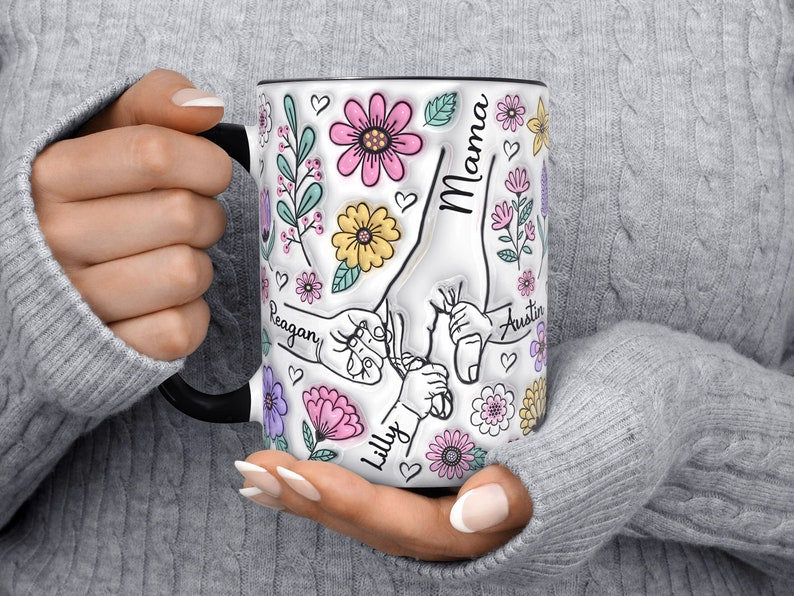 Mug For Mom, Mama's Holding Hands Hand Mug, Personalized Gift For Mom Mug, Christmas Mother's Day Gift For Mom, Birthday Gift For Mom, Mug