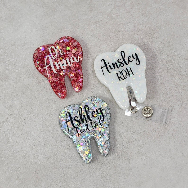 Customizable Tooth Retractable Badge Holder, Tooth Badge Reel, Tooth Badge Holder, Dental Badge Reel, Dental Badge Holder, Name Tag
