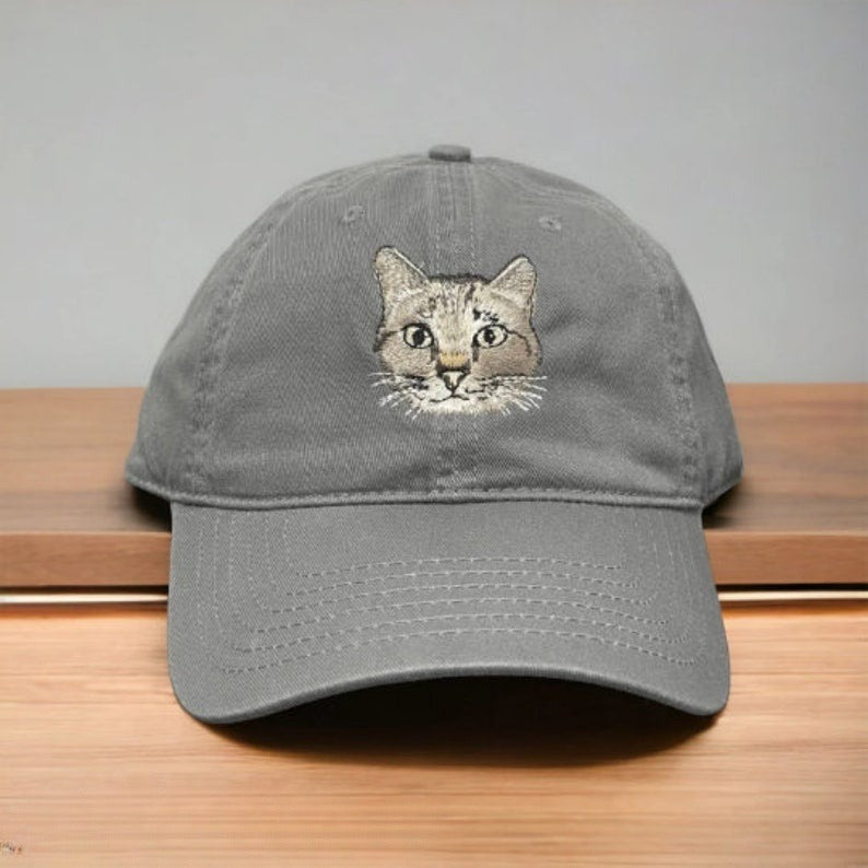 Custom Embroidered Cat Hat, Personalized Baseball Cap Using Your Cat Photo