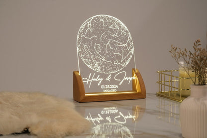 Custom Star Map by Date, Personalized Constellation Map, Star Map Night Light, Gifts for Couples, Engagement Gifts, Anniversary Gift for Her