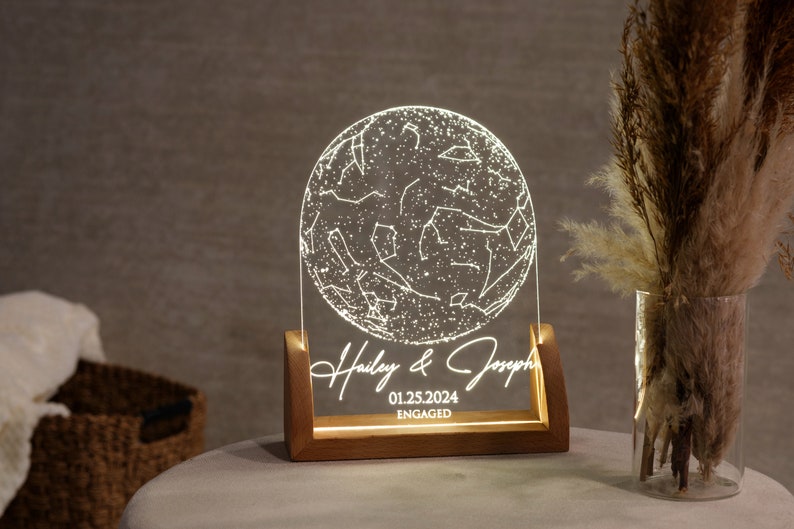 Custom Star Map by Date, Personalized Constellation Map, Star Map Night Light, Gifts for Couples, Engagement Gifts, Anniversary Gift for Her