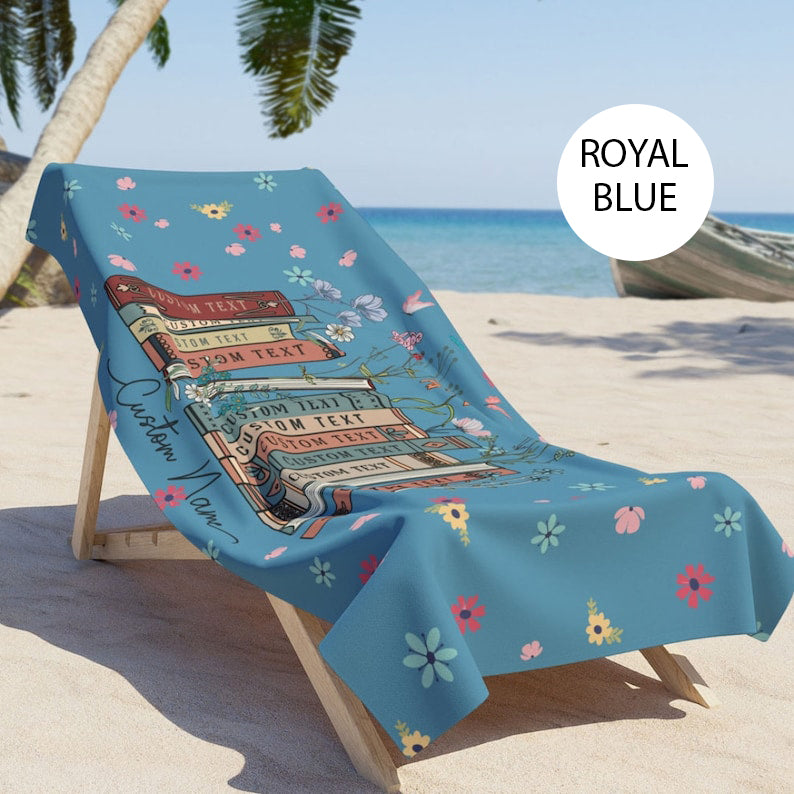 Personalized Floral Book Beach Towel, Custom Books & Name Library Gift for Book Lover, Favorite Book Reader Girl Trip Bath Pool Summer Trip