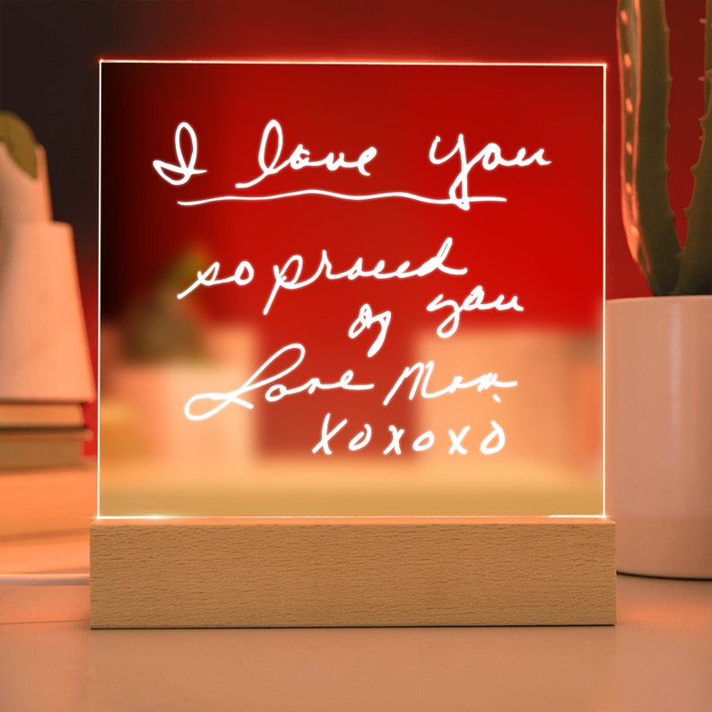 Personalized Handwritten Acrylic Night Light, Custom Handwriting Mother's Day Acrylic Plaque Gift for Mom, Mothers Day Gift