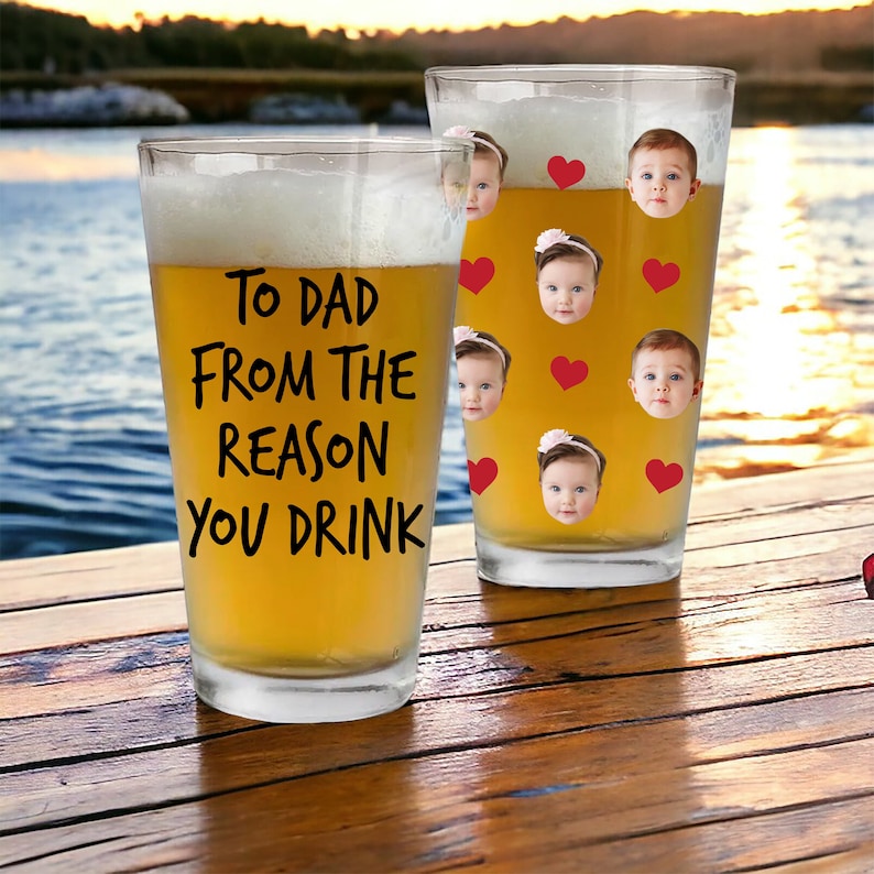 Personalized Photo Beer Glass - To Dad From The Reasons You Drink, Fathers Day Gift from Daughter, Gift from Bride, Wedding Gift Dad