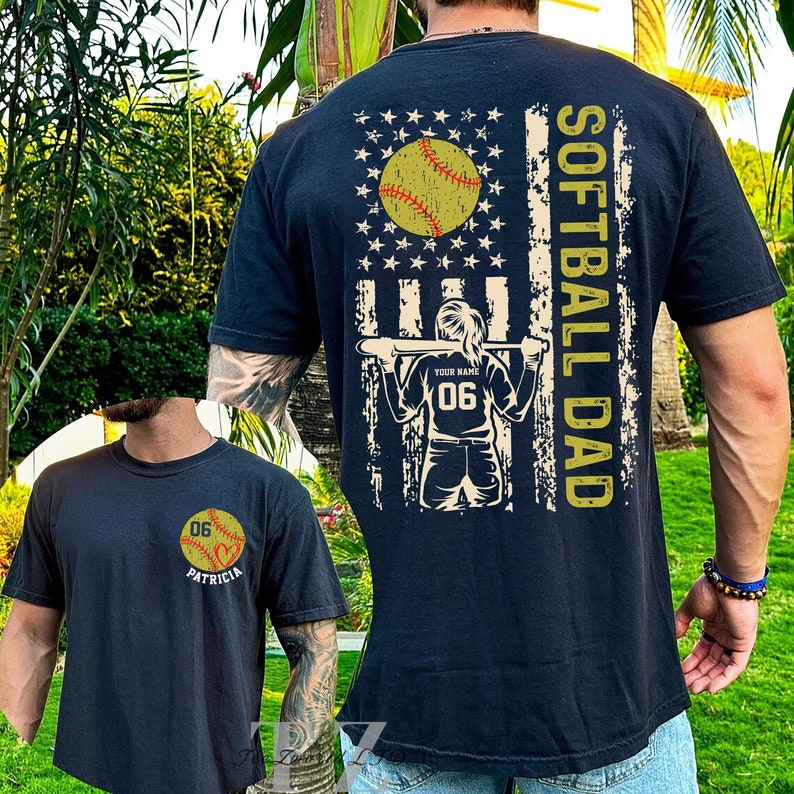 Personalized Softball Dad Shirt, Custom Softball Number Shirt, Fathers Day Gifts, Softball Game Day Daddy tee, Gift for Dad, Dad Of Girls