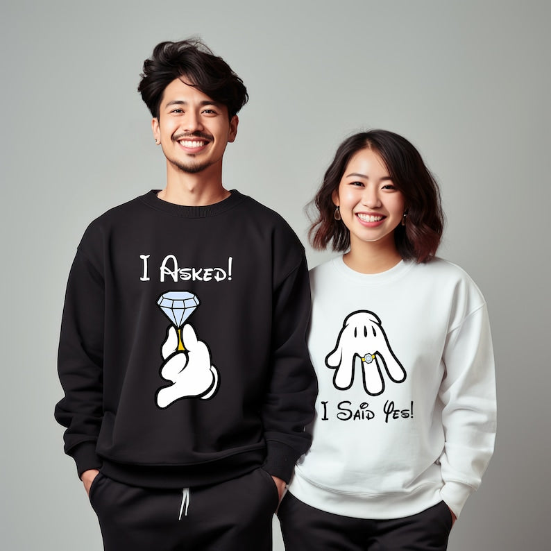 I Asked, I Said Yes Shirt, Engagement Sweatshirt, Engagement Proposal Tee, Engagement Reveal, Fiance And Fiancee T-Shirt, Couple Gift