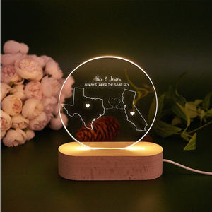 Custom Two Map Night Light, Always Under The Same Sky, Long Distance Relationship Lamp, Going Away Gift, Couple Gift Valentine's Day Gifts