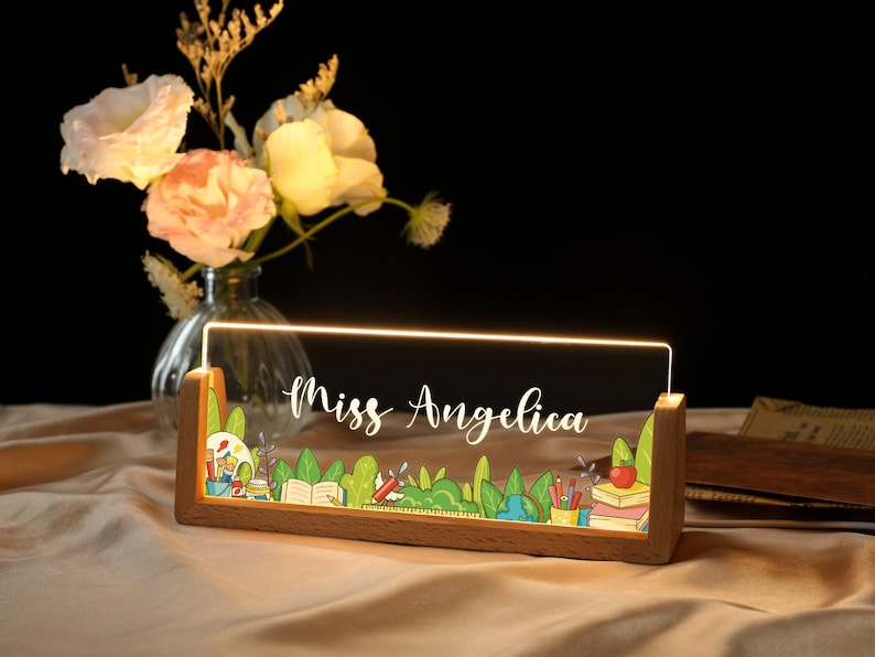 Personalized Name Desk Plate for Teacher | Custom Name Sign for Desk | Lighted Acrylic Nameplate | Teacher Appreciation Gift | Office Decor
