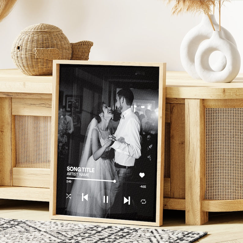 Custom Wedding Song Poster with Photo Canvas Print, Personalized Gift for Couple, First Dance Song , Anniversary Music Canvas Gift