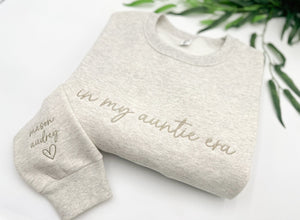 Embroidered In My Auntie Era Custom Sweatshirt with Kids names-Personalized-Soft-Mama-Grandma-Gift for Her Aunt, Auntie Apparel, Mothers Day