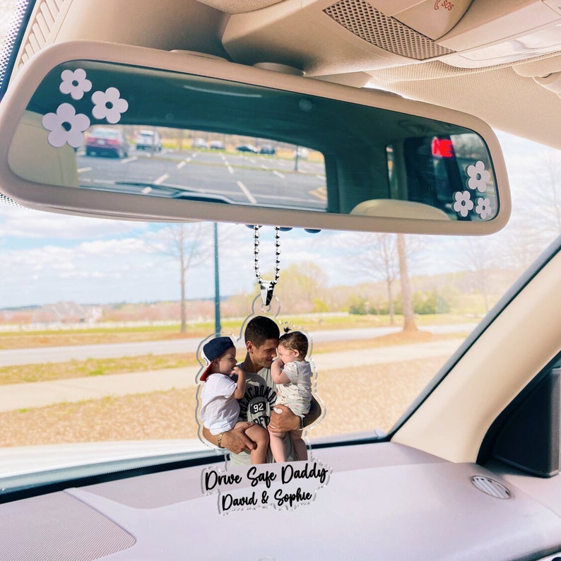 Custom Photo Hanging Car Ornament Gift For Dad, Personalized Gift For Fathers Day, Drive Safe Daddy Gifts, Car Accessories