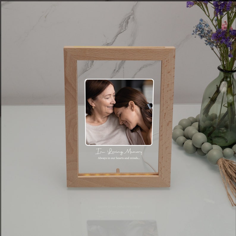 Acrylic Picture Frame with Light, Personalized Stand, Christmas Gifts, Memorial Picture Gift, In Loving Memory Stand, Unique Night Lights