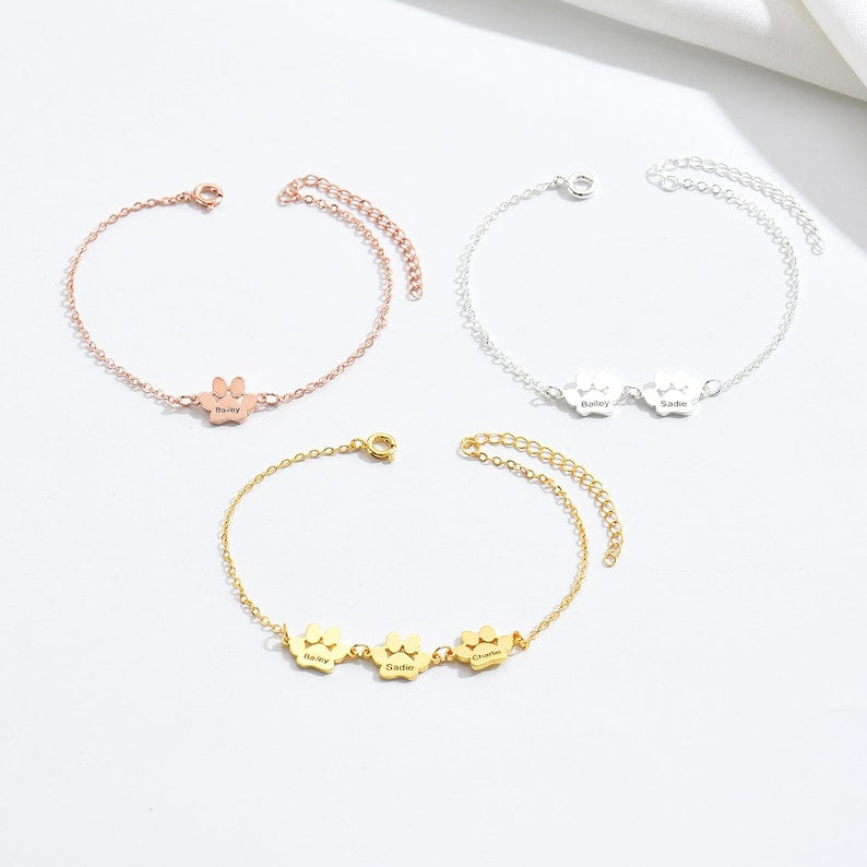 Paw Print Name Bracelet, Personalized Elegant Dog Paw Bracelet, Dog/Cat Bracelet, Pet Name Bracelet, Pet Lover Gift, Christmas Memorial Gift