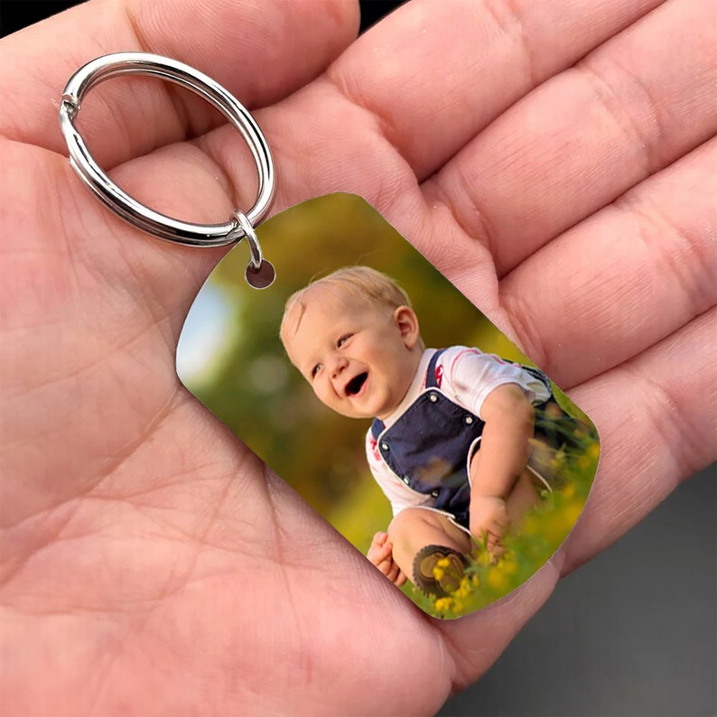 Personalized Kids Picture Keychain for Dad, Custom Name Mens Keychain Family Photo Keyring, Anniversary Gift Ideas, Father's Day Gift