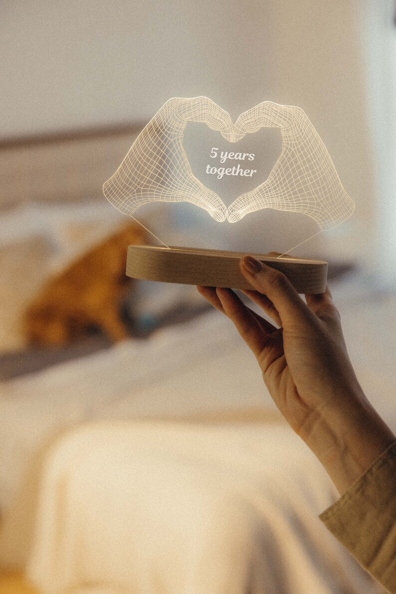 Personalized Heart Hands Night Light - Valentine's Day Gift for Couple - Custom Anniversary Gift for Him or Her - Heart Hands Lamp with Date