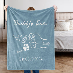 Custom Daddy's Team Blanket, Fist Bump Dad and Kids Blanket, Personalized Blanket With Name, Gift Ideas For Father, Custom Father's Day Gift