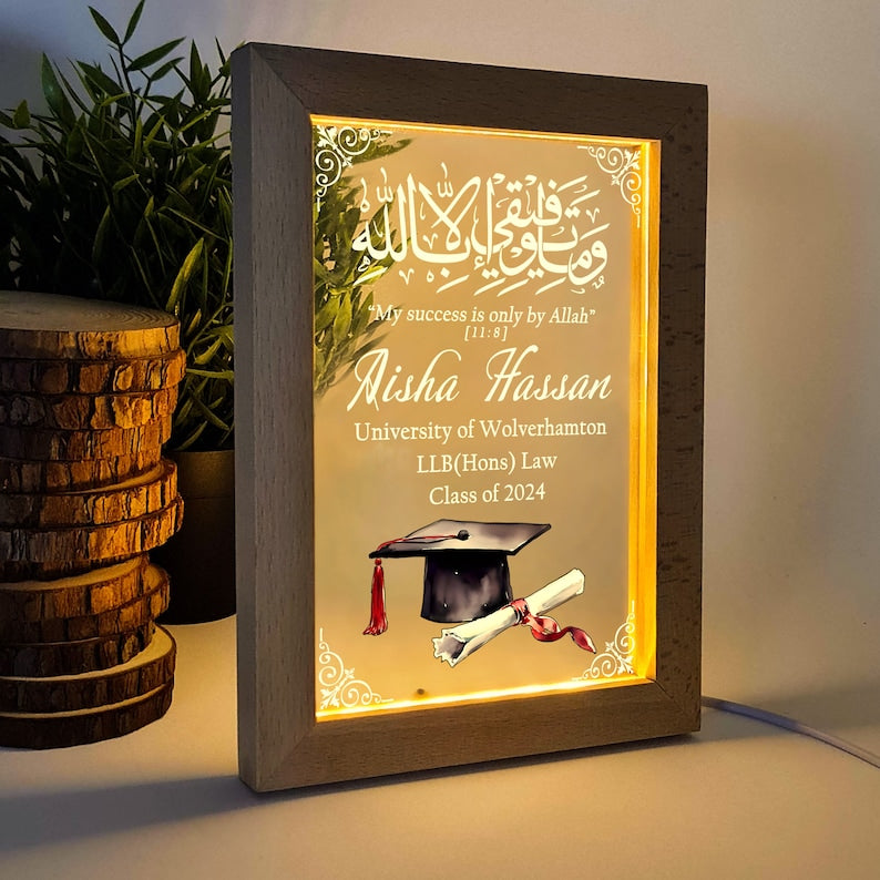 Personalized Islamic Graduation Frame Lamp, College Graduation Lamp Gift, Muslim Graduation Gift, Custom Lamp Graduation Gift
