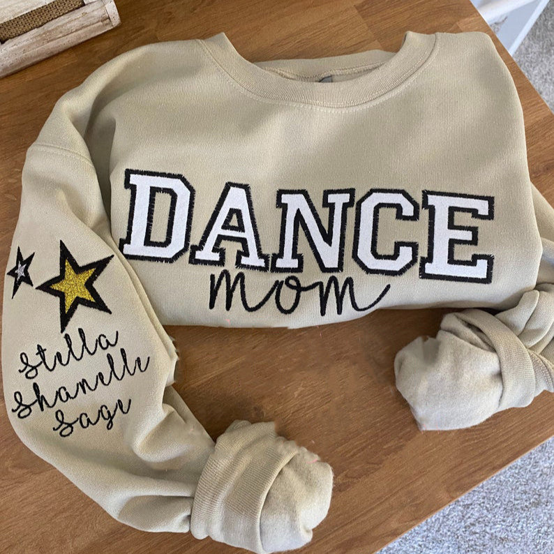 Personalized Embroidered Dance Mom Sweatshirt | Custom Team Crewneck | Dance Mom Bow Shirt | with Kids Name on Sleeve | Dance Shirt