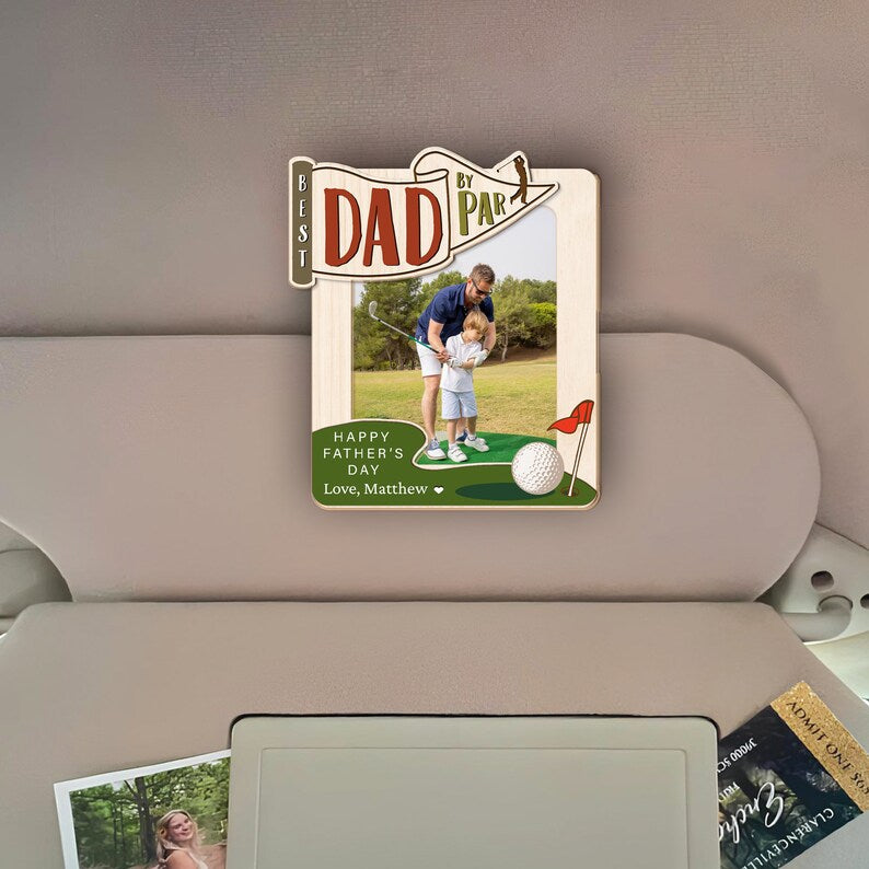 Personalized Golfing Dad Gift, Custom Dad Photo Car Visor Clip, Father's Day Gift, Dad Picture Frame Gift, Photo Car Accessory, Gift For Dad