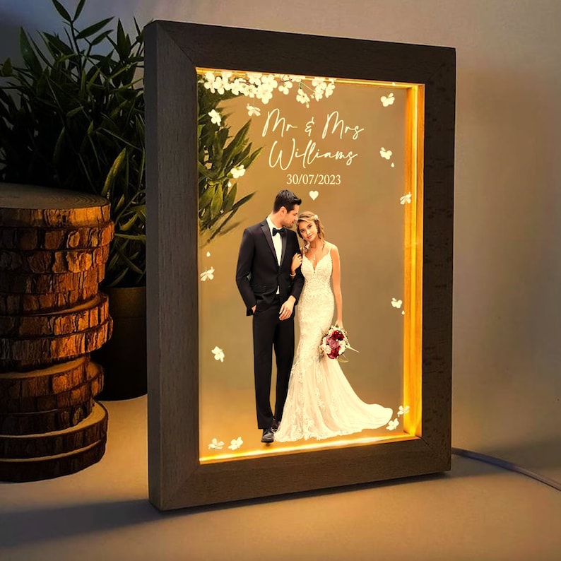 Personalized Wedding Photo Frame Lamp, Wedding Lamp Decoration, Bride And Groom Photo, Wedding Keepsake, Wedding Gift, Wedding Sign