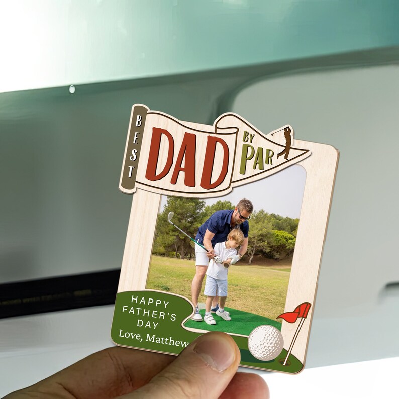 Personalized Golfing Dad Gift, Custom Dad Photo Car Visor Clip, Father's Day Gift, Dad Picture Frame Gift, Photo Car Accessory, Gift For Dad