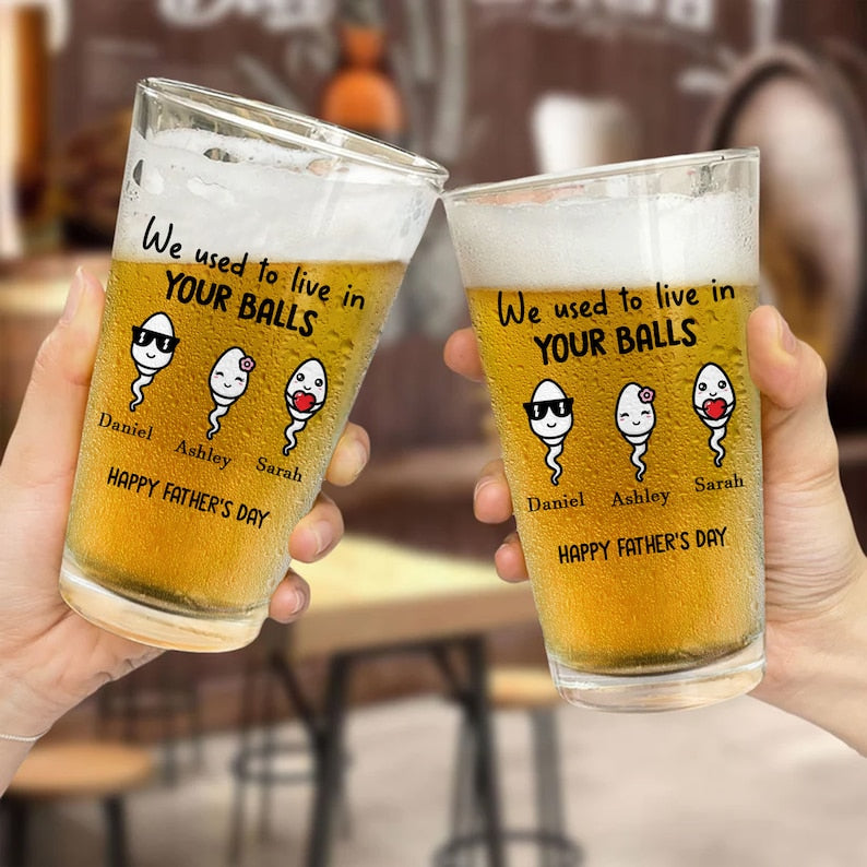 Custom Name and Kids Photo Fathers Day Gift, Personalized 16oz Pint Beer Glass , Funny Present For Dad, New Dad, Stepdad, Bonus Dad