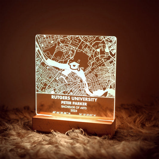 Personalized Graduation Gift, Custom College, University, Campus Map High Quality Acrylic Night Light, Unique Grad Gift Class of 2025