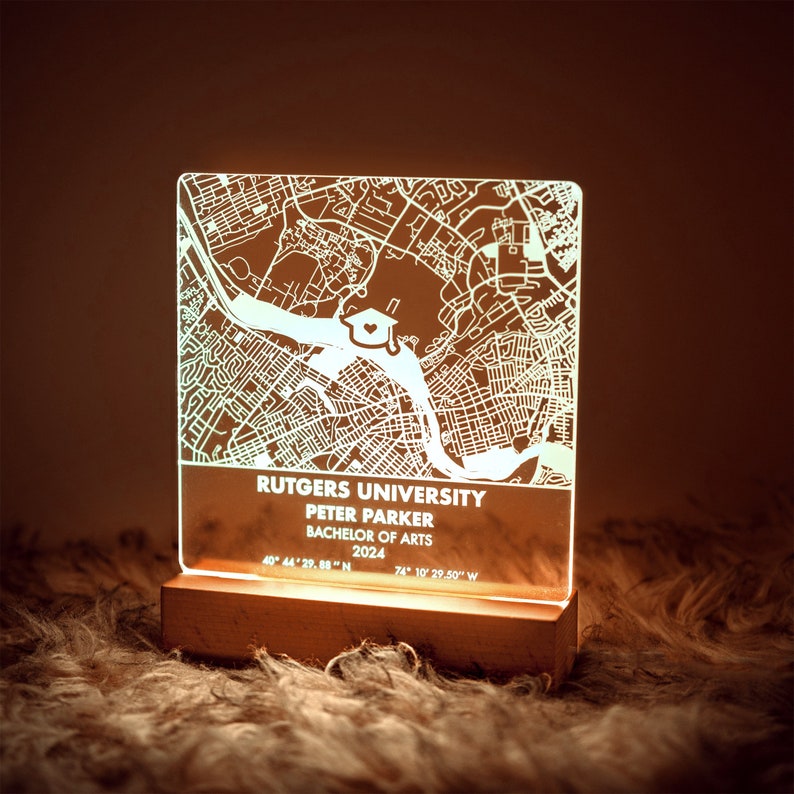 Personalized Graduation Gift, Custom College, University, Campus Map High Quality Acrylic Night Light, Unique Grad Gift Class of 2025