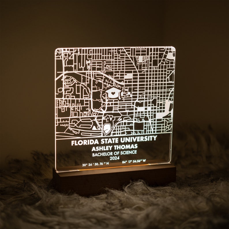 Personalized Graduation Gift, Custom College, University, Campus Map High Quality Acrylic Night Light, Unique Grad Gift Class of 2025