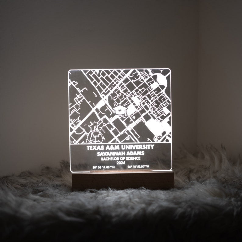 Personalized Graduation Gift, Custom College, University, Campus Map High Quality Acrylic Night Light, Unique Grad Gift Class of 2025