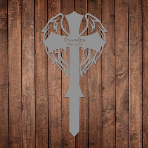 Custom Memorial Cross With Wings Metal Stake, Memorial Garden Decor, Personalized Angel Cross Signs, Outdoor Grave Markers, Sympathy Gift