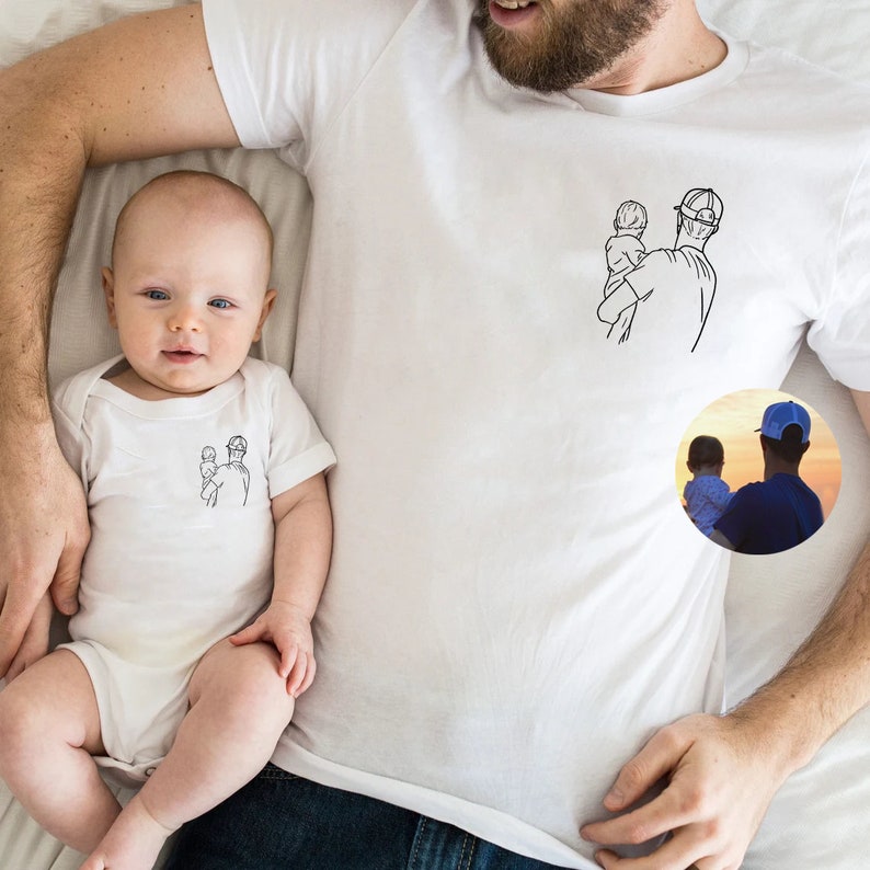 Custom Photo Shirt for Dad and Baby, 1st Fathers Day Tshirt, Personalized Dad Portrait Shirt, Dad and Baby Matching Outfit, New Dad Gifts