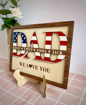 Personalized Dad Sign with Kids' Names, Custom Gift For Father s Day, USA Flag Wall Art for Father, Grandpa Gift, Unique Father's Day Idea
